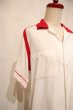 画像10: 50〜60年代ホワイト×レッドチェーン刺繍胸ポケット付き半袖ボーリングシャツ (10)