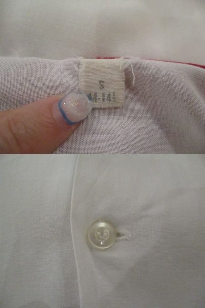 画像1: 50〜60年代ホワイト×レッドチェーン刺繍胸ポケット付き半袖ボーリングシャツ