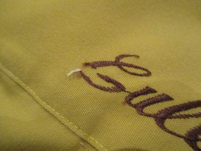 画像2: 70年代マスタードイエロー×ブラウンネーム＆風景刺繍胸ポケット付き開襟半袖ボーリングシャツ