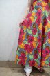 画像6: ピンク×オレンジ×ライムグリーン花柄ハイネック長袖アフリカンバティックドレス (6)