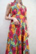 画像5: ピンク×オレンジ×ライムグリーン花柄ハイネック長袖アフリカンバティックドレス (5)