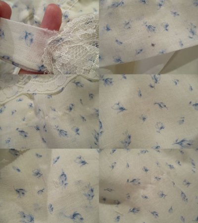 画像2: 70年代ホワイト×サックスブルー花柄ウエストリボンキャミソールロングドレス