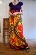 画像2: 70年代パープル×カラフルチューリップ＆バタフライ柄ラウンドネックフレンチスリーブ半袖ドレス (2)
