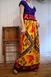 画像3: 70年代パープル×カラフルチューリップ＆バタフライ柄ラウンドネックフレンチスリーブ半袖ドレス (3)