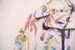 画像16: 40〜50年代ホワイト×サックスブルー×ピンクボタニカル柄ハーフジップ襟＆ポケット付き半袖ロングフレアドレス (16)