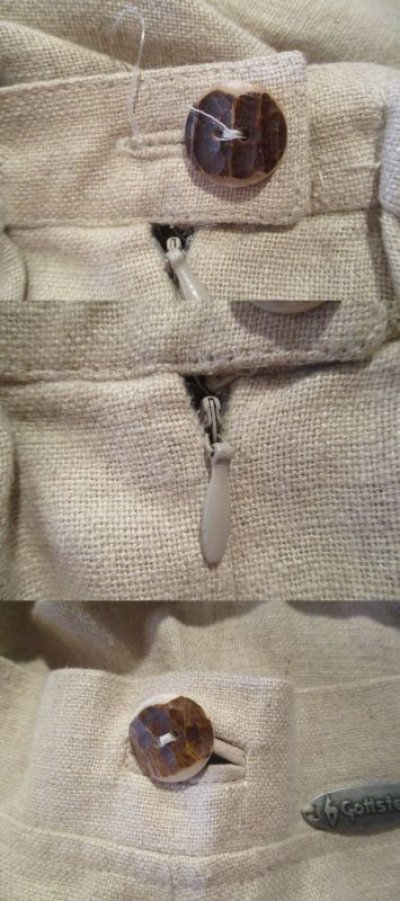 画像1: ベージュレザーリボンポケット付きリネンチロルロングスカート