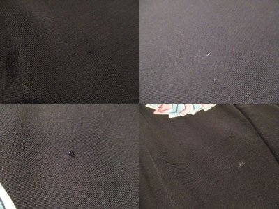 画像2: 40〜50年代ブラック×サックスブルー×ピンク扇＆楽器柄飾りリボン付き半袖ドレス