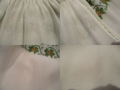 画像2: vintageオフホワイト×グリーン×ゴールド花刺繍ラウンドネック半袖チュニック