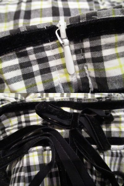 画像2: ブラック×ホワイト×イエローチェック柄ベロアリボンポケット付きチロルスカート