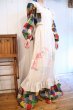 画像3: 70年代ホワイト×カラフルパッチワーク柄刺繍フリルリボン付きスクエアネックパフスリーブ長袖ロングドレス (3)