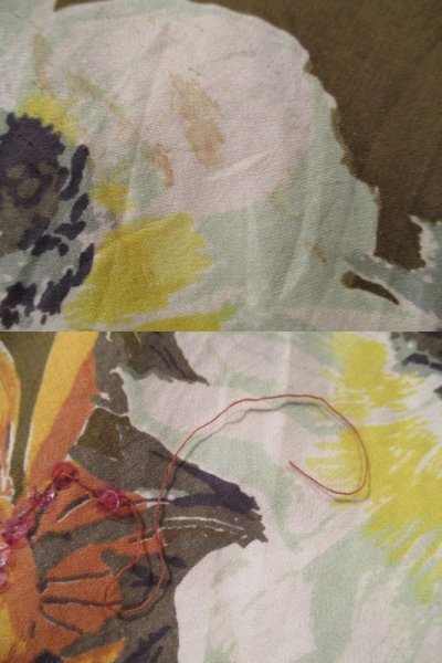 画像3: 50〜60年代カーキ×イエロー×ホワイト花柄スパンコール＆ポケット付きサーキュラースカート