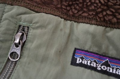 画像1: ”Patagonia”ブラウン×カーキポケット付きフルジップボアベスト
