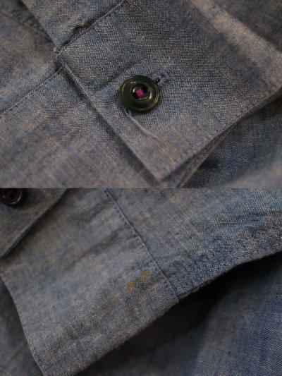 画像1: 60〜70年代”BUCKHIDE”ライトブルー無地ポケット襟付き長袖シャンブレーワークシャツ