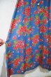 画像11: 70年代スモーキーブルー×ピンク花柄前あきボタンリボン付きレースビッグカラーバルーンスリーブ五分袖ドレス (11)