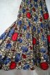 画像13: グレー×レッド×ブルーボタニカル柄シャーリング切替ラウンドネック半袖アフリカンバティックドレス (13)