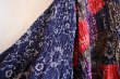 画像11: 70年代ネイビー×パープル×レッド花柄シャーリングフレアスリーブ長袖パッチワークプリントドレス (11)