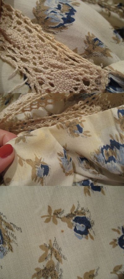 画像1: 70年代ホワイト×ブルー花柄かぎ編みレースキャミソールロングドレス