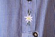 画像11: ブルー×ホワイトギンガムチェックお花刺繍入り長袖チロルシャツ (11)