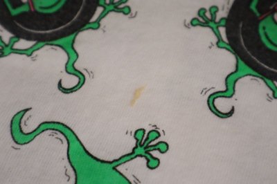 画像1: made in USA "FRUIT OF THE LOOM"ホワイト×グリーンクルーネック半袖Tシャツ
