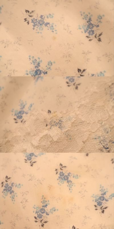画像1: 60〜70年代ホワイト×サックスブルー花柄レーススリーブ長袖ロングドレス