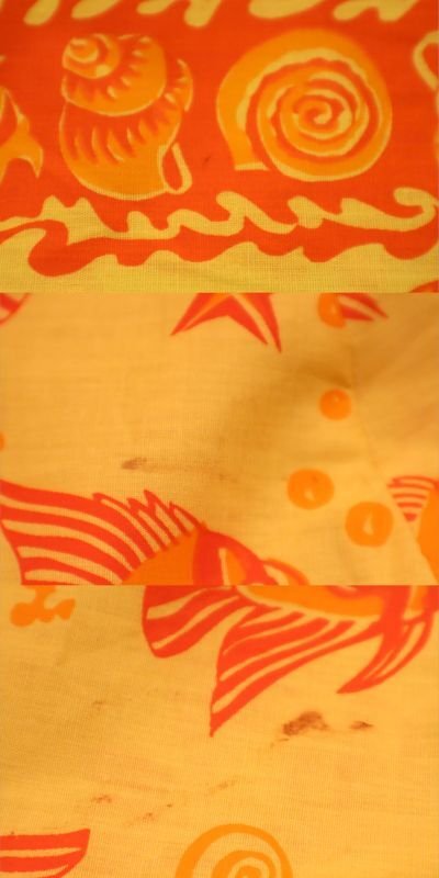 画像2: 70年代イエロー×オレンジ魚＆貝柄フロントボタンロングスカート
