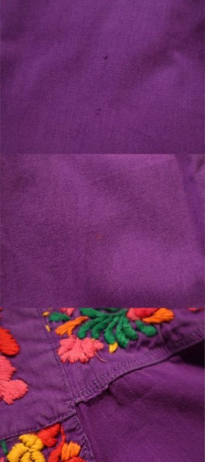 画像2: 60年代パープル×カラフルサンアントニーノ刺繍裾レース＆ポケット付き半袖メキシカンドレス