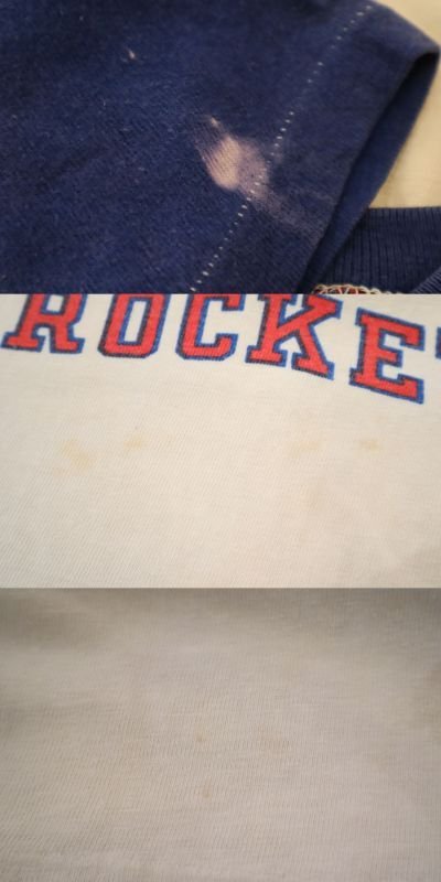 画像1: 70年代”Champion”バータグ　ホワイト×ネイビー×レッド染み込みプリントラウンドネック半袖フットボールTシャツ