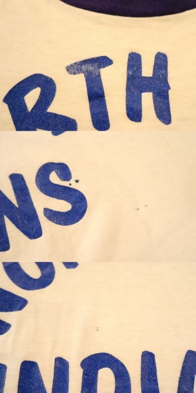 画像1: 70年代”Champion”バータグ　ホワイト×ネイビーロゴプリントラウンドネック半袖リンガーTシャツ