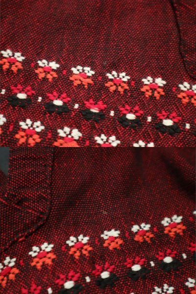 画像2: 50〜60年代レッド×ブラック×ホワイトグアテマラ刺繍ポケット付き半袖チュニック