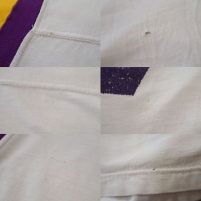 画像3: 60〜70年代”RUSSELL”ホワイト×パープル×イエローナンバリングVネック半袖フットボールTシャツ