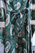 画像12: 60〜70年代グリーン×ホワイト×ペールグリーン花＆ペイズリー柄レース付きラウンドネック長袖ドレス (12)