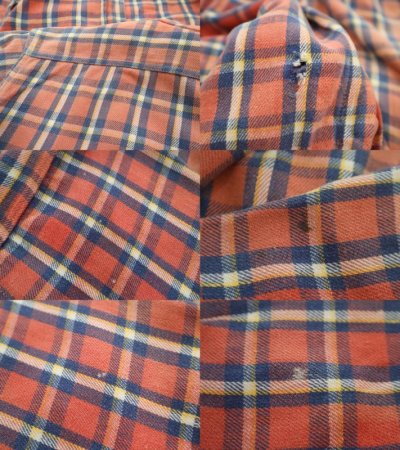 画像2: 60〜70年代レッド×ホワイト×ネイビーチェック胸ポケット付き長袖シャツ