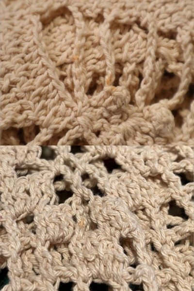 画像1: ホワイトベージュ半袖かぎ編みトップ