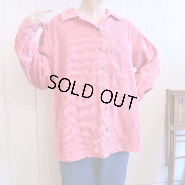 画像1: ”L.L.Beane”ピンク無地胸ポケット付き長袖コーデュロイシャツ (1)