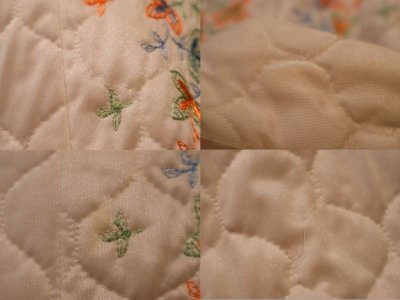 画像2: 60〜70年代ホワイト×ブルー×オレンジ花刺繍長袖キルティングドレス