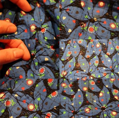 画像1: 60〜70年代ブルー×ブラック花&♡柄花刺繍ロングスカート
