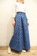 画像3: 60〜70年代ブルー×ブラック花&♡柄花刺繍ロングスカート (3)