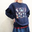 画像5: ▼30％OFF▼　made in USA ネイビー×カラフル♡＆花＆鳥プリントクルーネック長袖スウェット (5)