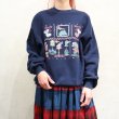 画像6: ▼30％OFF▼　made in USA ネイビー×カラフル♡＆花＆鳥プリントクルーネック長袖スウェット (6)