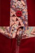 画像14: 70年代ボルドー×ピンク×サックスペイズリー柄ベロア切替ポケット付きラウンドネック長袖ドレス (14)