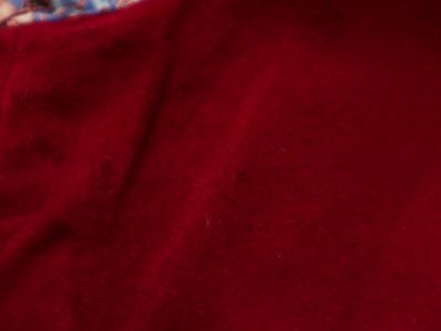 画像1: 70年代ボルドー×ピンク×サックスペイズリー柄ベロア切替ポケット付きラウンドネック長袖ドレス