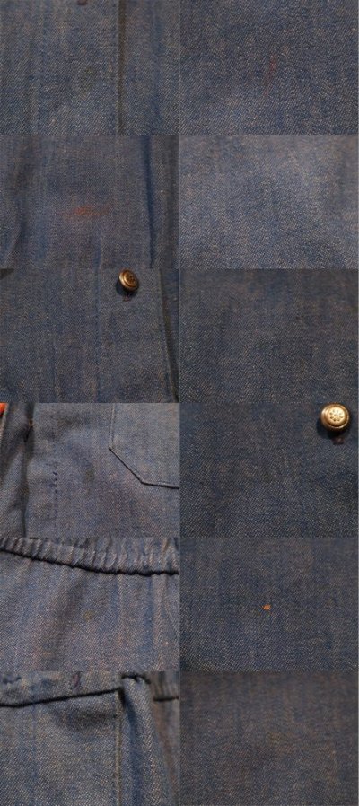 画像1: ブルー×レッドイチゴ＆リンゴ刺繡ポケット付きフロントボタン半袖デニムドレス