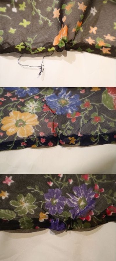 画像2: 70年代ブラック×グリーン×カラフル花柄シースルースカート