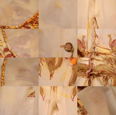 画像1: 50〜60年代アイボリー×イエロー×オレンジ花柄フロントボタン＆ジップ丸襟半袖ドレス