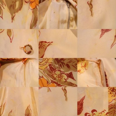 画像2: 50〜60年代アイボリー×イエロー×オレンジ花柄フロントボタン＆ジップ丸襟半袖ドレス