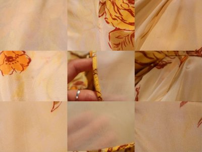 画像3: 50〜60年代アイボリー×イエロー×オレンジ花柄フロントボタン＆ジップ丸襟半袖ドレス