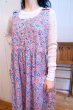 画像6: ピンク×ブルーグリーン×パープル花柄ポケット付きノースリーブドレス (6)