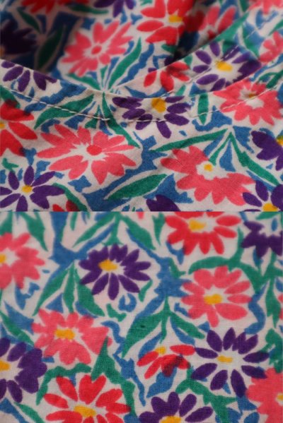 画像1: ピンク×ブルーグリーン×パープル花柄ポケット付きノースリーブドレス