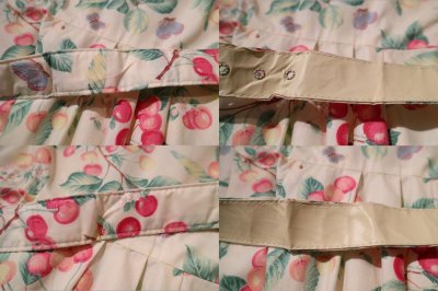 画像3: made in USA ホワイト×ピンク×グリーンさくらんぼ＆蝶々柄ベルト付きフロントボタン半袖ドレス