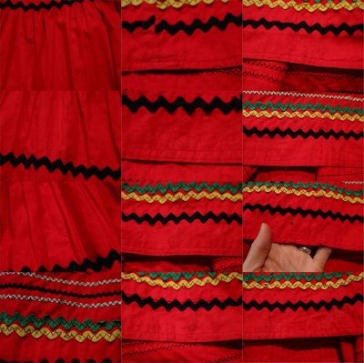 画像3: 50〜60年代レッド×ブラック×グリーンなみなみ＆刺繍テープ付きメキシカンサーキュラースカート